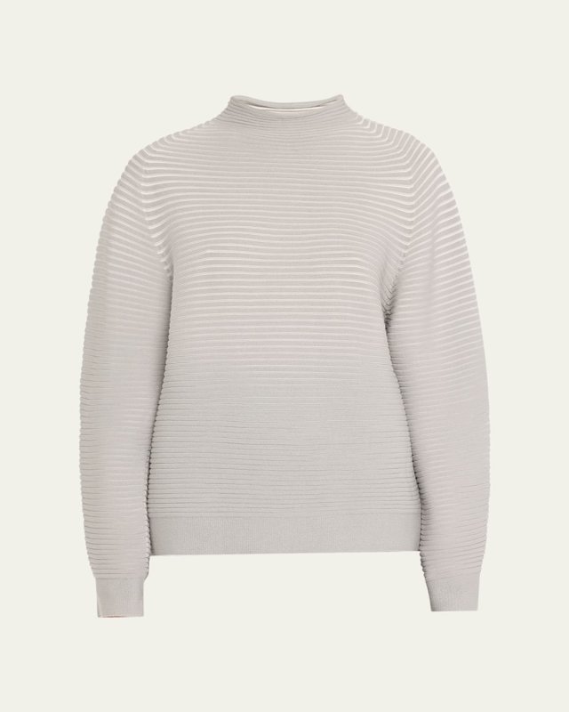Funnel-Neck Circle Knit Wool Top